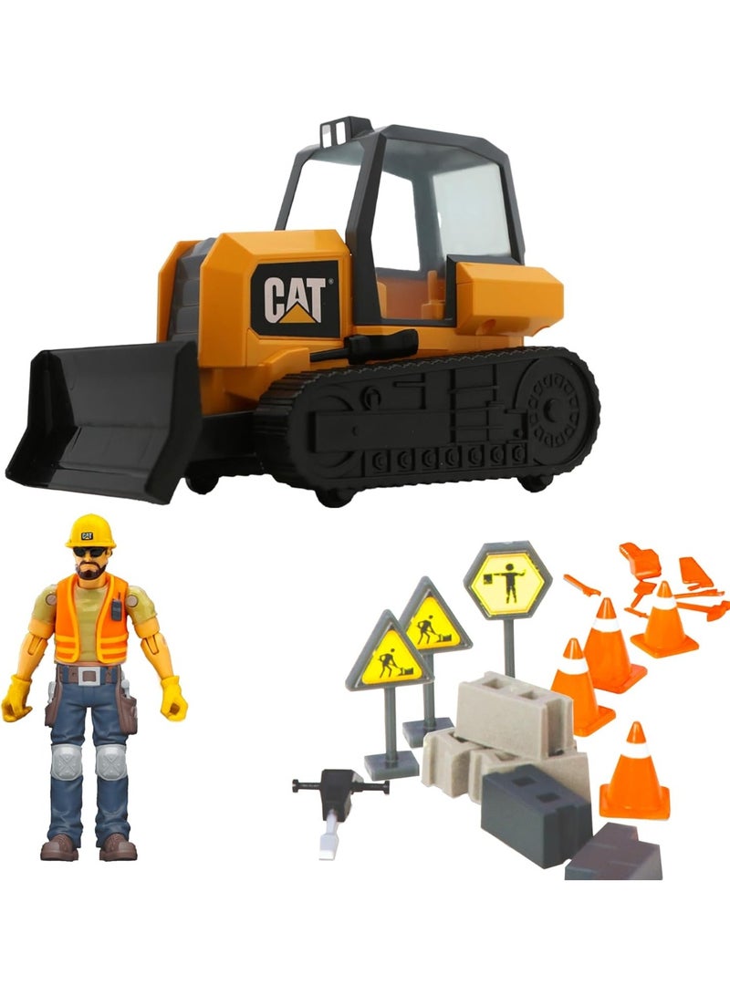 CATERPILLAR CAT WorkForce Bulldozer Construction Vehicle Action Playset with Action Figure and Accessories | 23 Pieces Playset | Toy Vehicle | Construction Playset | Caterpillar Vehicle | Pretend Play for Kids - Image 1